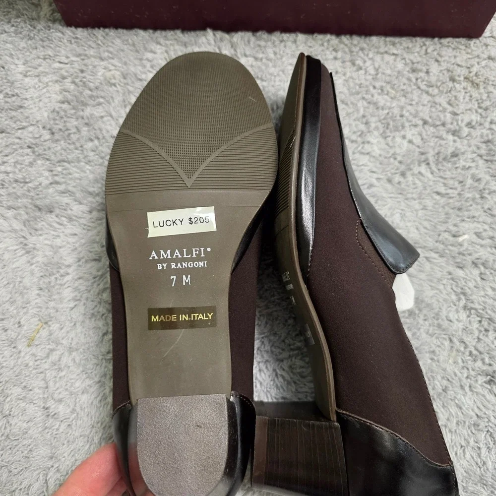 NEW Amalfi by Rangoni Italian Leather Trimmed Brown‎ Stretch Loafers Size 7M